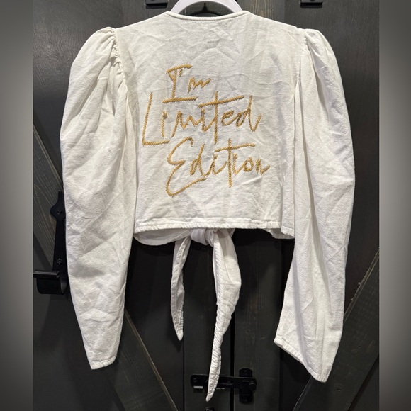 huatika Tops - Women’s White Tie-Front Puff Sleeve Crop Top